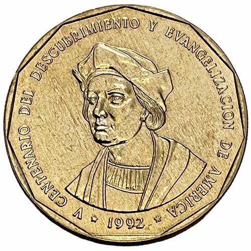 Доминиканская Республика 1 песо 1992 г. (500 лет открытию и евангелизации Америки) монета доминиканская республика 1 песо 1992 год доминикана 2 3