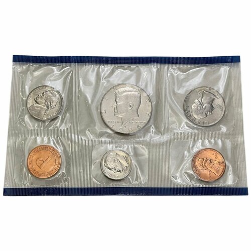 сша набор монет 1 5 10 25 50 центов u s mint uncirculated coin 1986 г p США, набор монет United States Uncirculated Coin Set 1986P 1986 г.