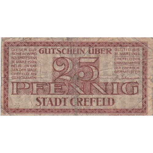 Германия (Веймарская Республика) Крефельд 25 пфеннигов 1919 г. (2)