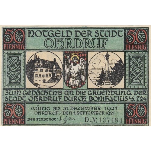 Германия (Веймарская Республика) Ордруф 50 пфеннигов 1921 г. (D) (3) германия веймарская республика ордруф 50 пфеннигов 1921 г c 3