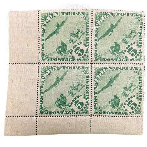 Почтовая марка Танну - Тува 5 копеек 1934 г. (Верблюды) Авиапочта, квартблок