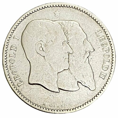 Бельгия 1 франк 1880 г. (50 лет независимости) клуб нумизмат монета 50 сантим бельгии 1898 года серебро леопольд ii