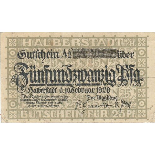 Германия (Веймарская Республика) Хальберштадт 25 пфеннигов 1920 г. (2) германия веймарская республика штайнфельд 25 пфеннигов 1920 г 2