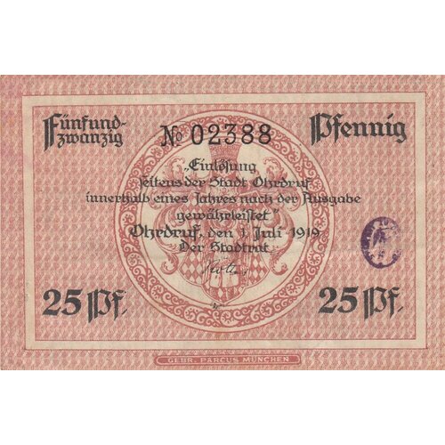 Германия (Германская Империя) Ордруф 25 пфеннигов 1919 г.