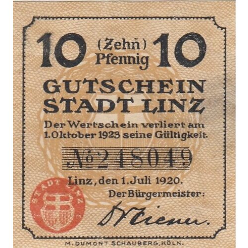 Германия (Веймарская Республика) Линц 10 пфеннигов 1920 г. (2) германия веймарская республика линц 10 пфеннигов 1920 г