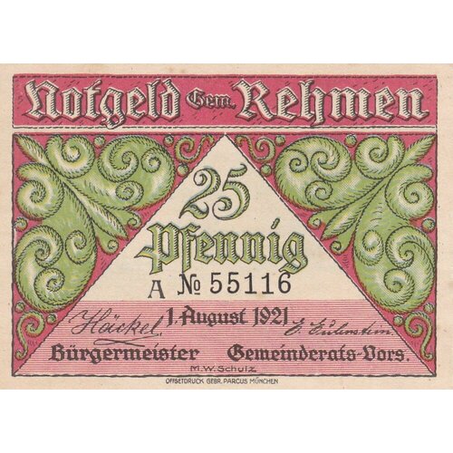 Германия (Веймарская Республика) Ремен 25 пфеннигов 1921 г. (A) (2)