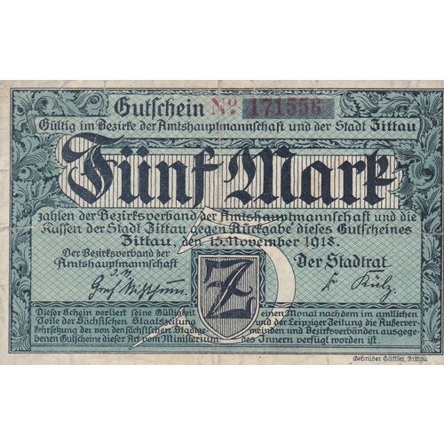 Германия (Германская Империя) Циттау 5 марок 1918 г.