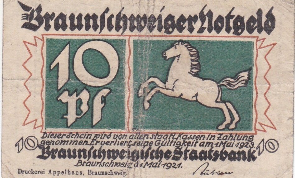 Германия (Веймарская Республика) Брауншвейг 10 пфеннигов 01.05.1921 г. (Вид 3) (21)