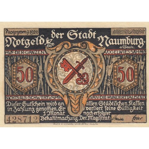 германия веймарская республика кемпен 20 пфеннигов 1920 г 1 2 Германия (Веймарская Республика) Наумбург 50 пфеннигов 1920 г. (№1) (2)