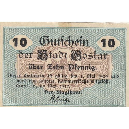 германия германская империя вальдмор 10 пфеннигов 1917 г Германия (Германская Империя) Гослар 10 пфеннигов 1917 г.