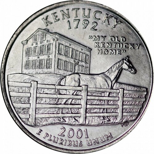 (015p) Монета США 2001 год 25 центов Кентукки Медь-Никель UNC 2001 монета либерия 2001 год 10 долларов декларация независимости медь никель unc
