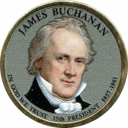 (15p) Монета США 2010 год 1 доллар Джеймс Бьюкенен Вариант №1 Латунь COLOR. Цветная
