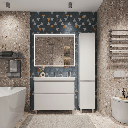 Изображение товара Тумба напольная SanStar Riana 90 с раковиной Грейс 90 (комплект) для ванной комнаты белая