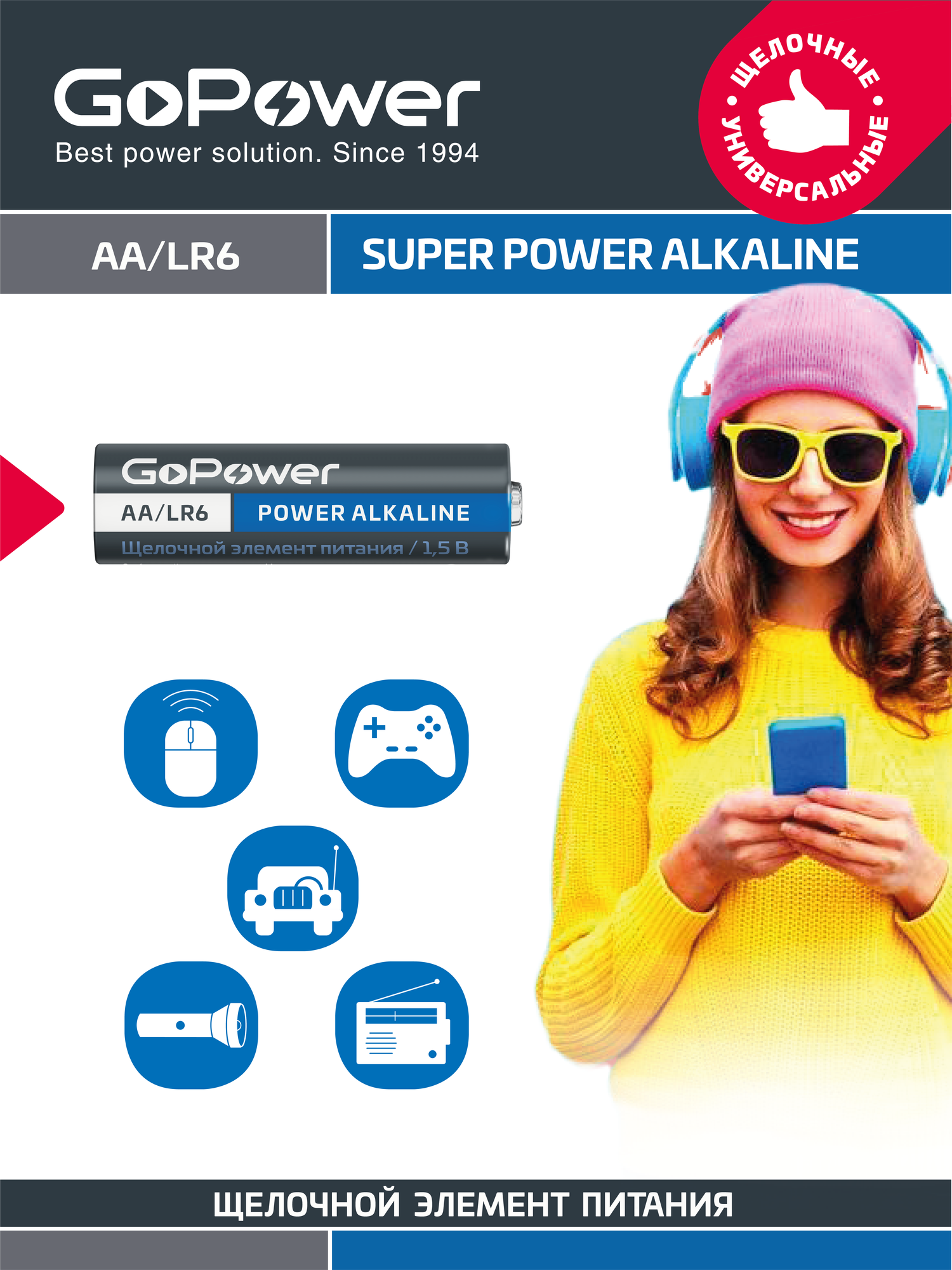 Батарейка GoPower LR6 AA BL2 Alkaline 1.5V - 2шт.