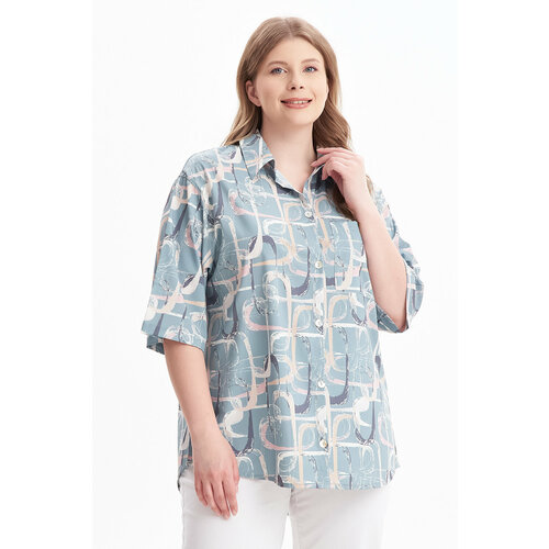 Блуза Olsi, размер 64, бирюзовый блуза olsi размер 64 бежевый
