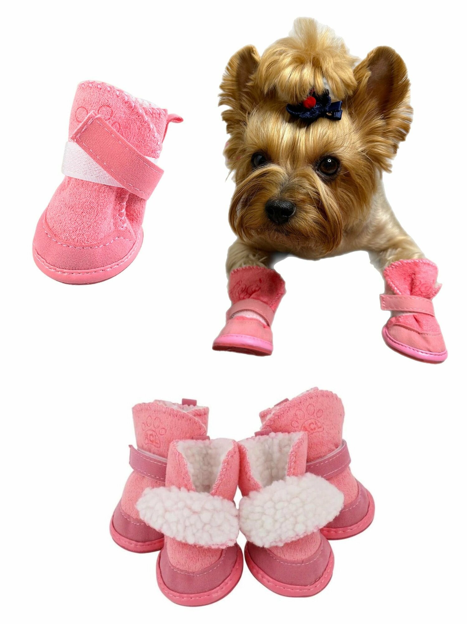 Зимняя обувь для собак на меху для малых и средних пород / Розовые / Размер 3 - фотография № 8