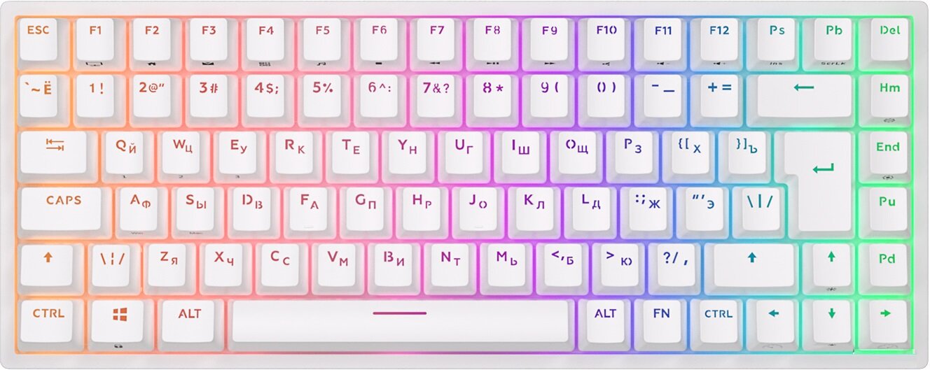 Компактная (75%) механическая клавиатура Royal Kludge RK84 - 3 типа подключения, 84 клавиши, белая, переключатели RK Brown