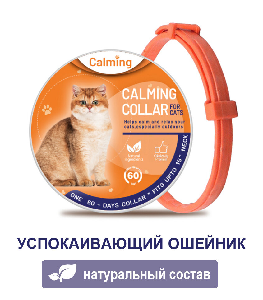 Ошейник для кошек Calming Collar успокаивающий с феромонами, оранжевый цвет - фотография № 1