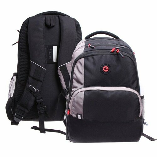 Рюкзак молодежный 45 х 32 х 23 см, эргономичная спинка, отделение для ноутбука, Grizzly 330, чёрный/серый RU-330-1_1 рюкзак молодежный grizzly ru 336 1 черный кирпичный