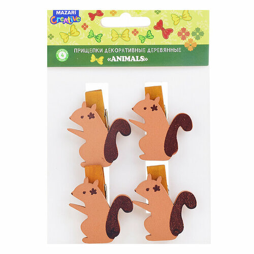 Прищепки декоративные деревянные ANIMALS, 4 шт, размер 4.5х1.2 см, 6 дизайнов в ассортименте 4 шт партия деревянные ножки для шкафа 6 х8 см