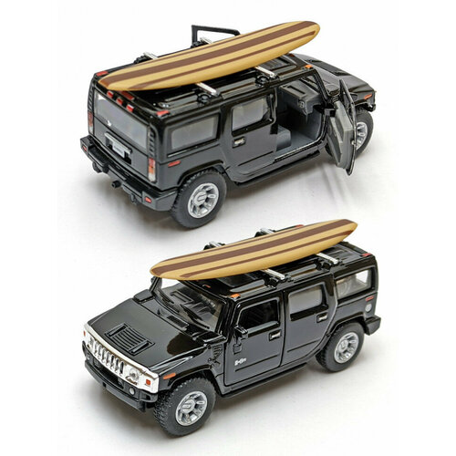 Металлическая машинка Kinsmart 1:40 «2005 Hummer H2 SUV (Cерфинг)» инерционная, чёрная KT5337DS-3