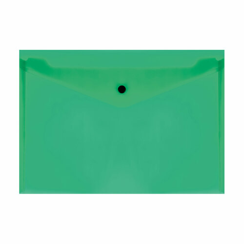 Папка-конверт на кнопке СТАММ А4, 150мкм, пластик, прозрачная, зеленая, 20 шт