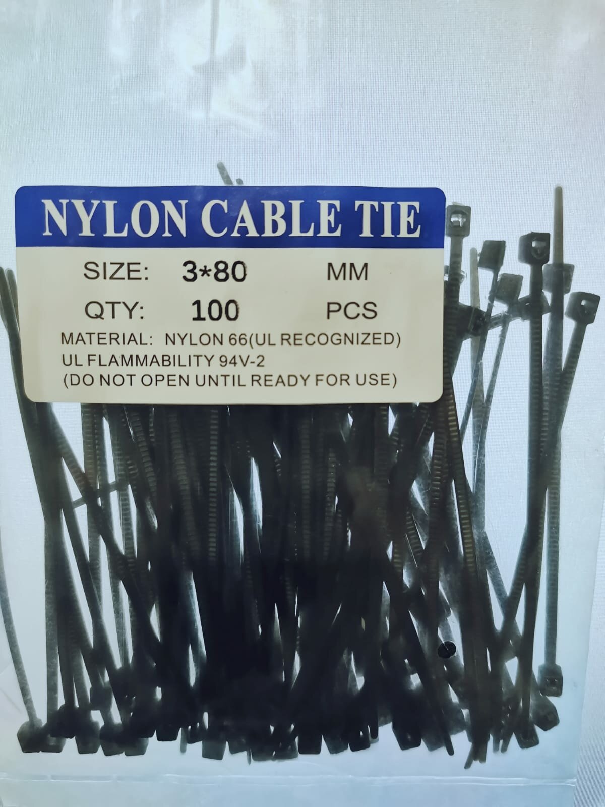 Стяжка кабельная (хомут стяжной пластиковый) 3х80 мм нейлон, черная, (100шт.) - фотография № 1