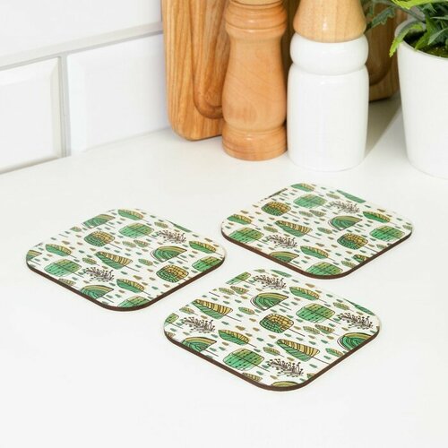 Набор подставок для стаканов деревянные 3 шт деревья 95х95х09 см 262₽