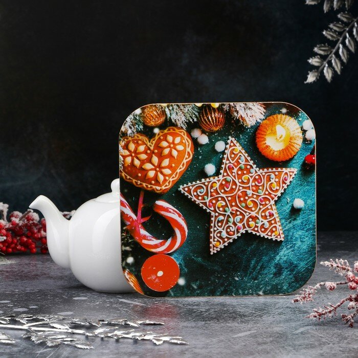 фото Доляна Подставка под горячее Доляна «Новогодняя звезда-пряник», деревянная, 18 см