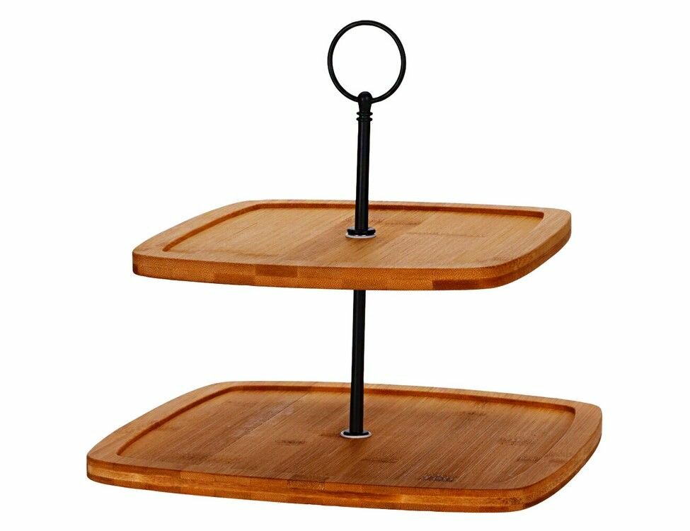 фото Этажерка для пирожных, фруктов, закусок бамбуччи, дерево, металл, 2 прямоугольных яруса, 23.5 см, Koopman International 170482110-2