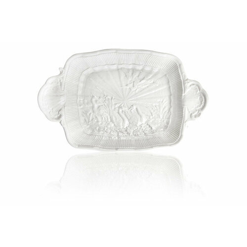 Блюдо прямоугольное с ручками Meissen Лебединый сервиз, белый рельеф 33,5 см, фарфор