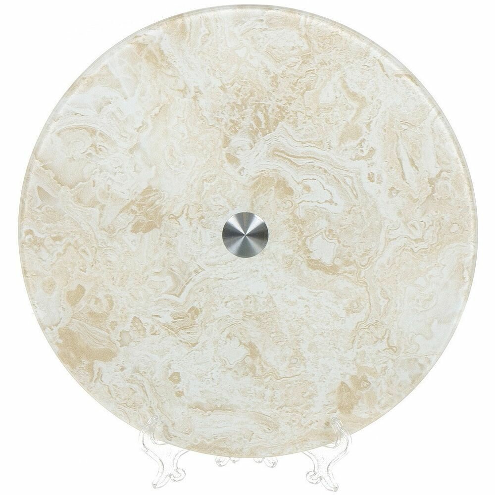 фото Блюдо стекло, кругл, 28 см, вращающееся, Бежевый мрамор, 105-806