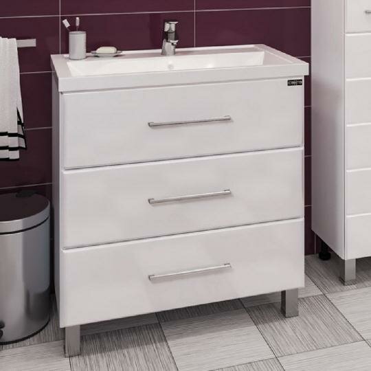 фото Комплектующие СанТа Тумба для комплекта СанТа Омега Люкс Фостер 80 напольная белая 3 ящика