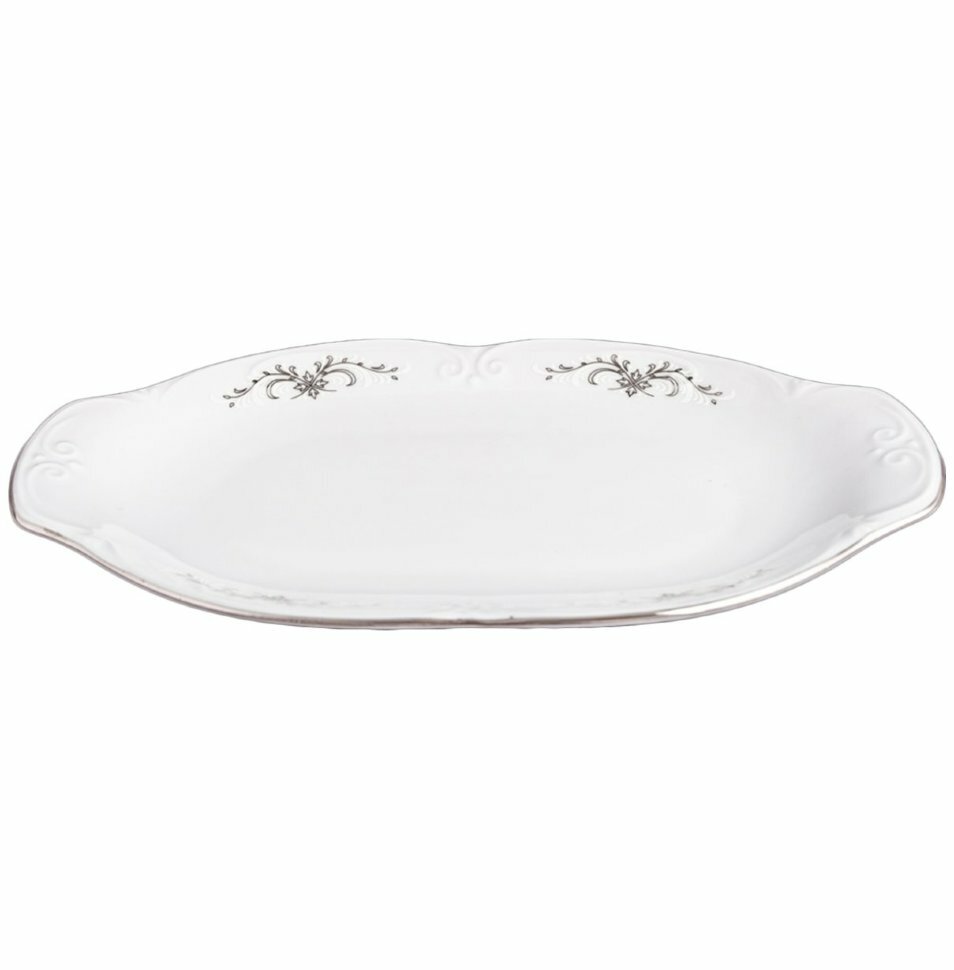 фото Блюдо 24 см овальное Cmielow "Камелия /Серый орнамент" / 115726