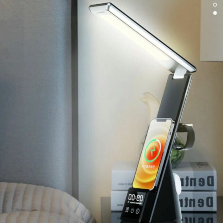 Лампа настольная с беспроводной зарядкой для телефона, часов, наушников Desk Lamp Wireless Charger 5 в 1