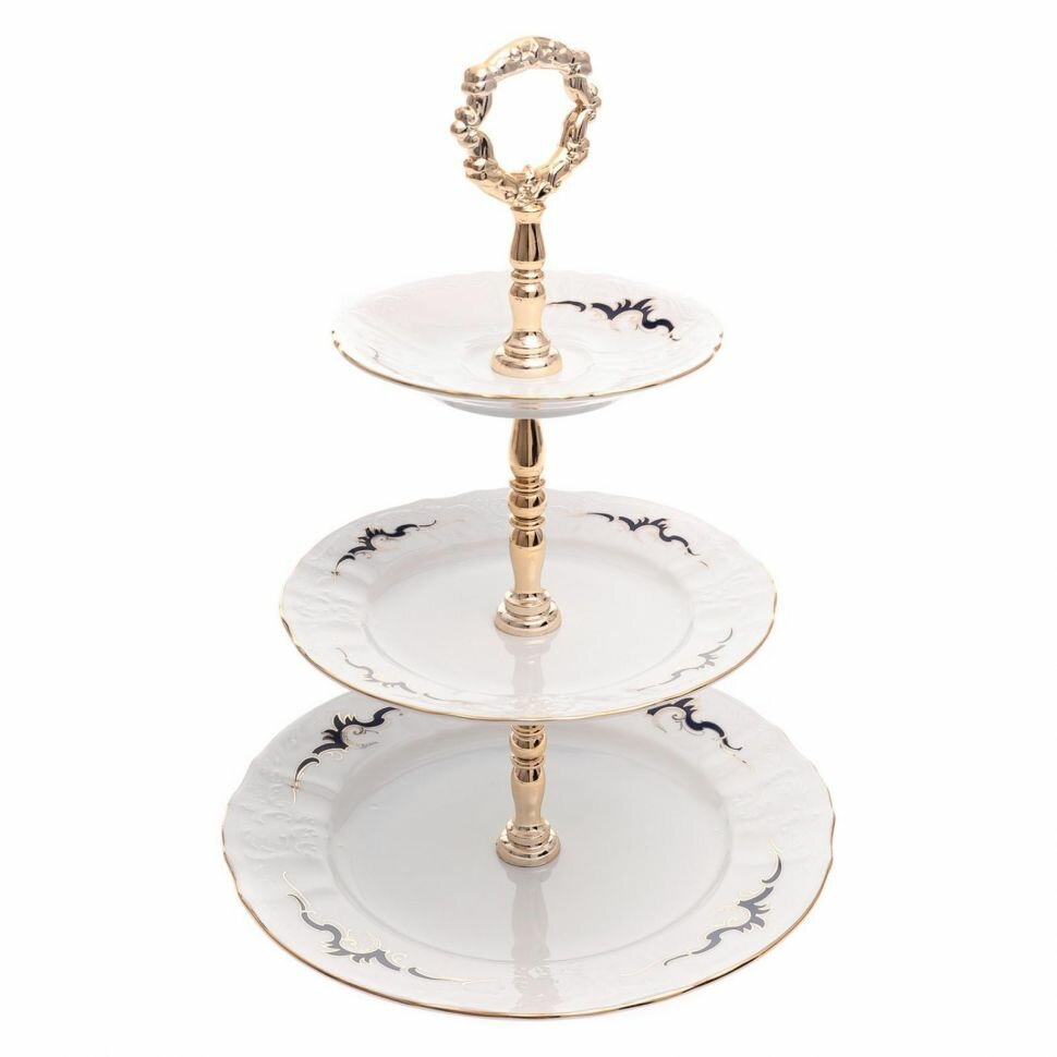 фото Этажерка трех ярусная Bernadotte декор "Синие вензеля"