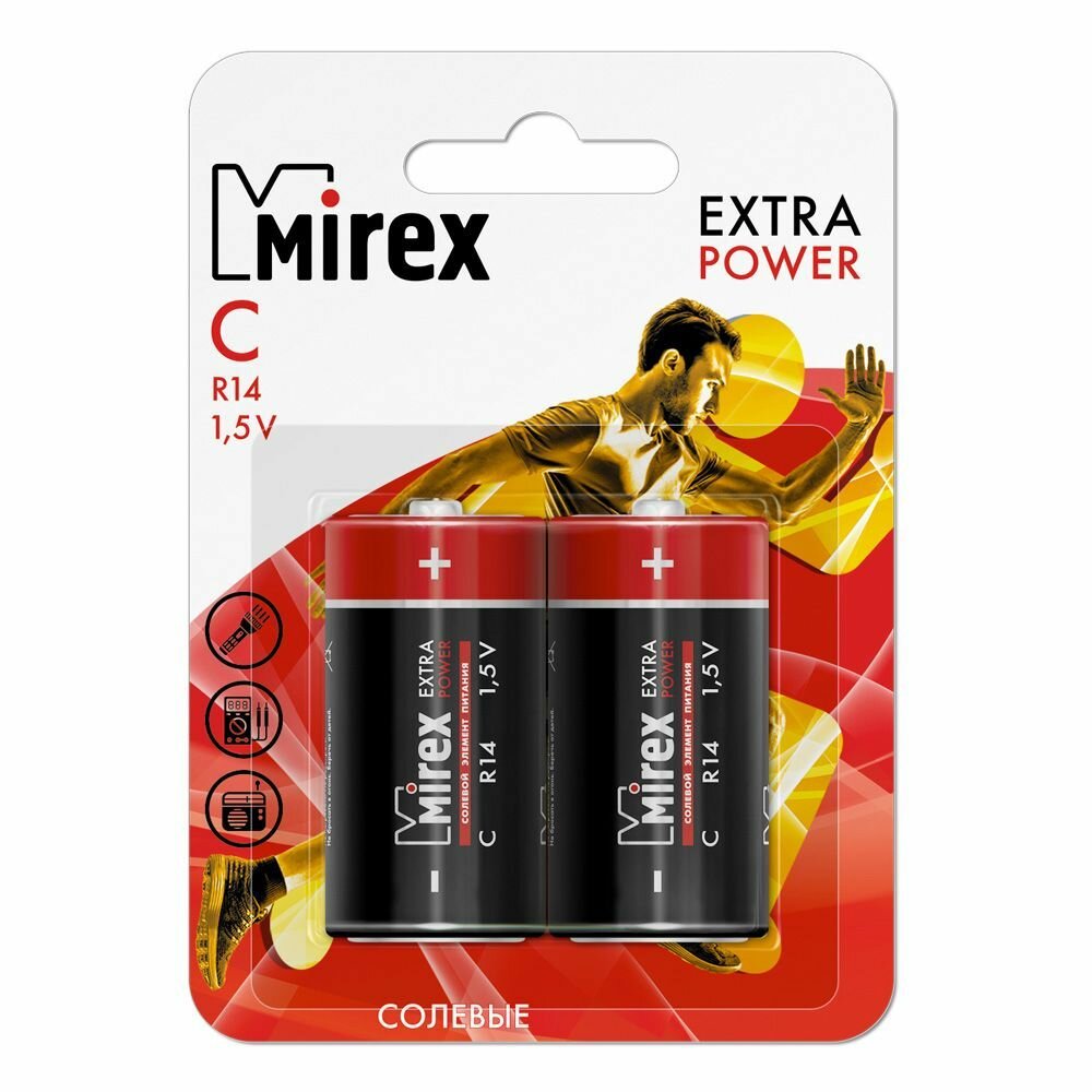 Батарея солевая Mirex R14 / C 1,5V 2 шт