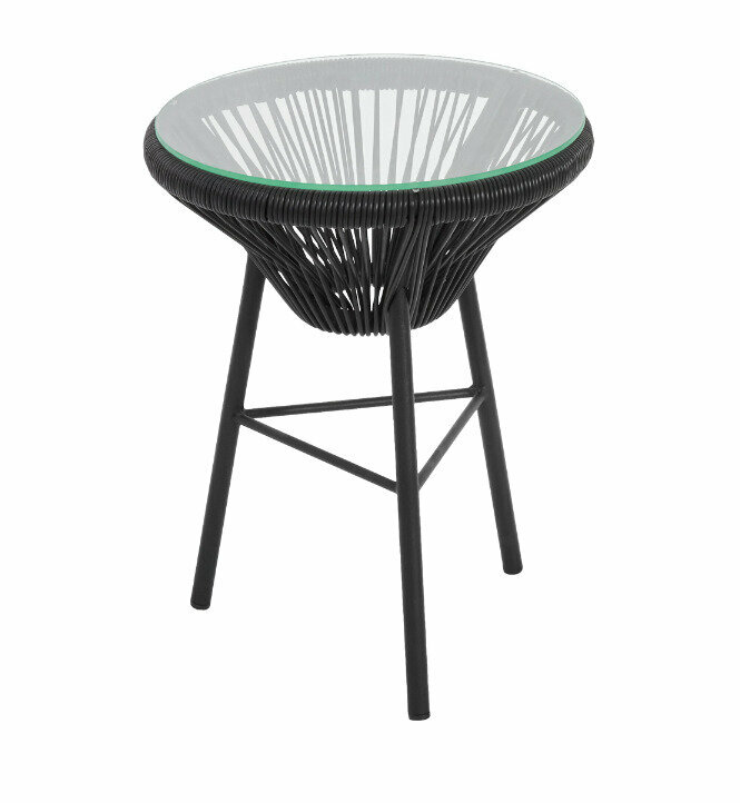 фото Стол со стеклом d42 h52 см ротанг черный