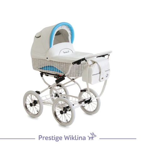 коляска reindeer vintage set 4 цвет v 4 белая рама с белыми колесами Коляска для новорожденных Reindeer Prestige Wiklina, set 1, голубой, цвет шасси: белый