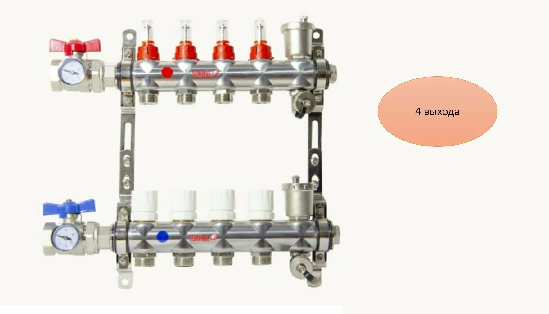 Распределительная группа коллекторов с расход. 4-вых нерж. С кранами 1"x3/4" Termomak