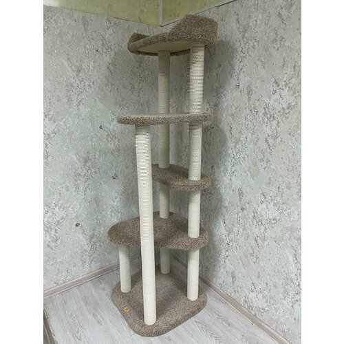 фото Игровой комплекс для кошек, моя котя, "башня святого олафа", бежевый ковролин и хлопковый канат