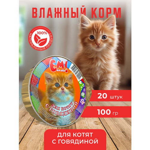 Влажный корм для кошек Ем До Дна Для котят с говядиной, 100 г Х 20 шт