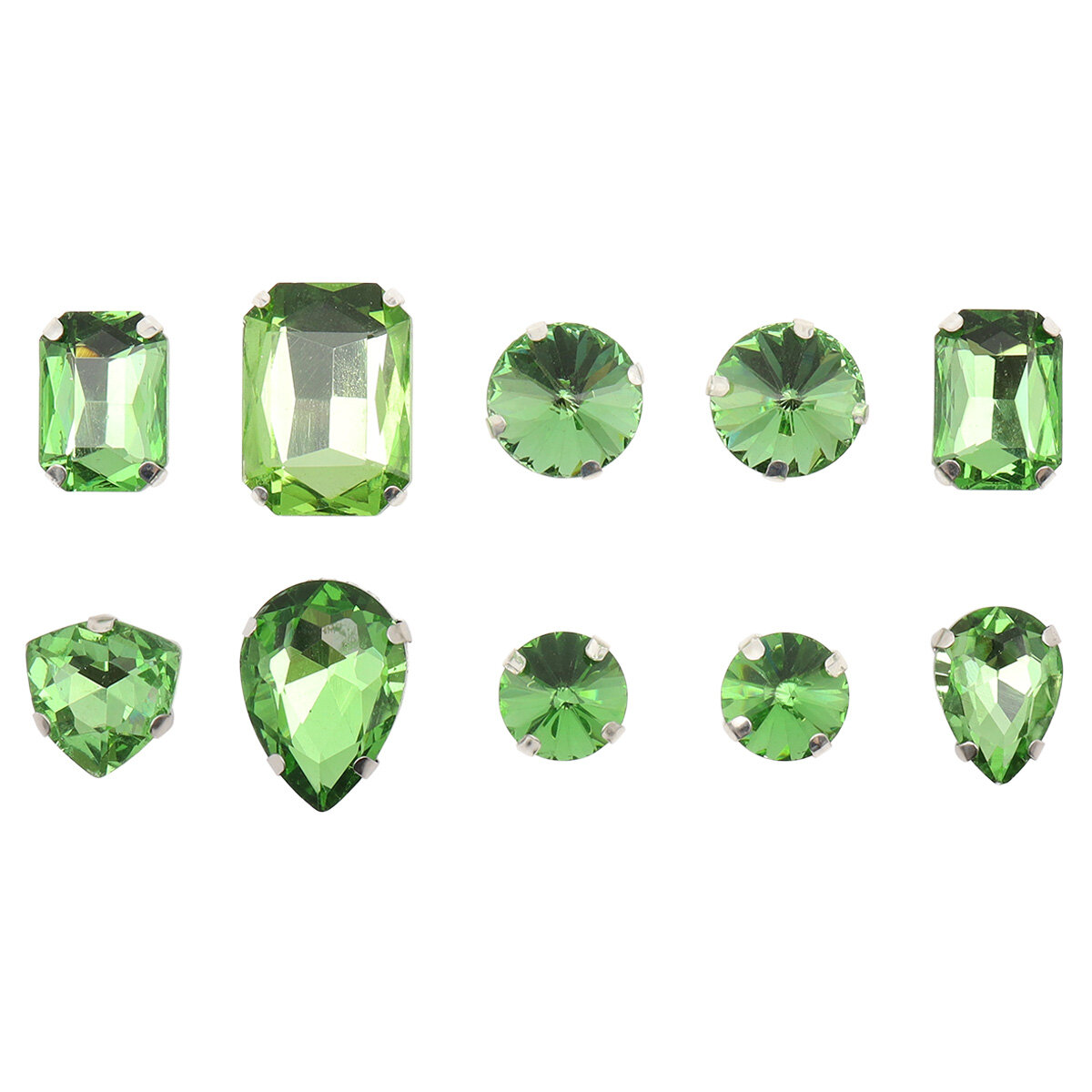 фото МФ-7 Хрустальные стразы в металлических цапах, форма страз: микс, светло-зелёный, 10 шт Astra&Craft