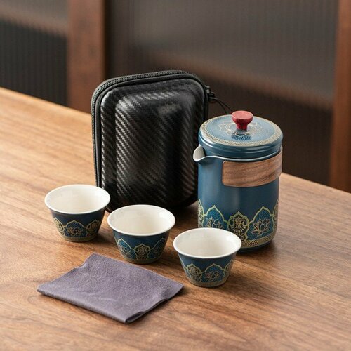 Джекичай Набор для чайной церемонии 5 предметов на 3 персоны: чашка 50 мл, чайник 280 мл, синий