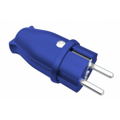 фото Вилка с заземлением синяя прямая каучук Bemis BV2-1402-2011