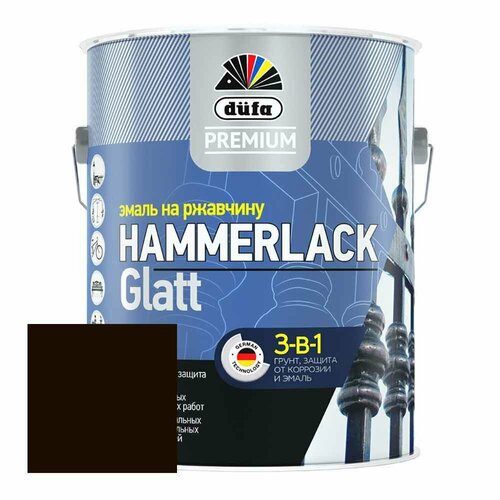 Эмаль по ржавчине гладкая Dufa Premium Hammerlack Glatt RAL 9005 черная 2,5 л