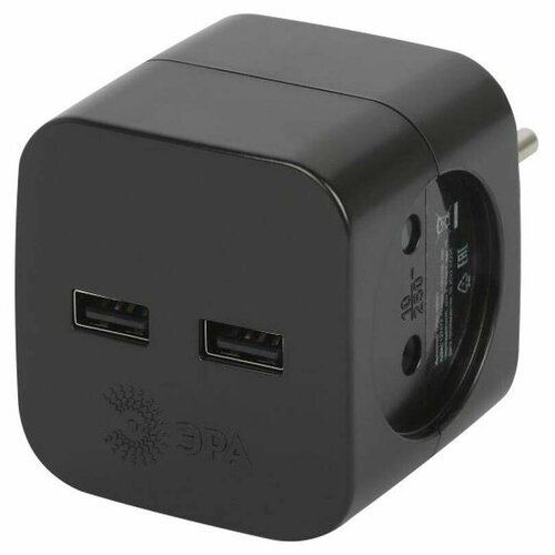 Разветвитель ЭРА SP-2-USB, 2 розетки 220V + 2xUSB, 2400mA, без заземления, 10А, 1 шт. разветвитель эра sp 2 i 2 розетки без заземления 16 а цвет бежевый