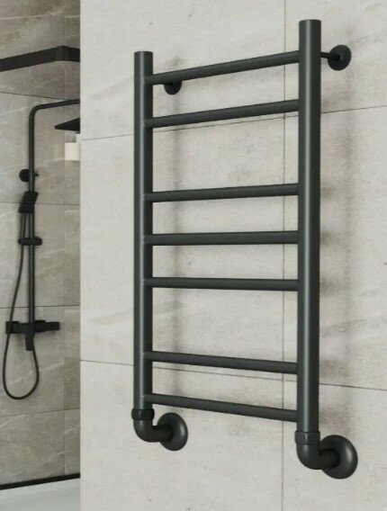 фото Полотенцесушитель водяной Маргроид 500х800 мм черный, 7 перекладин, универсальное подключение, черный RAL 9005 (матовый).