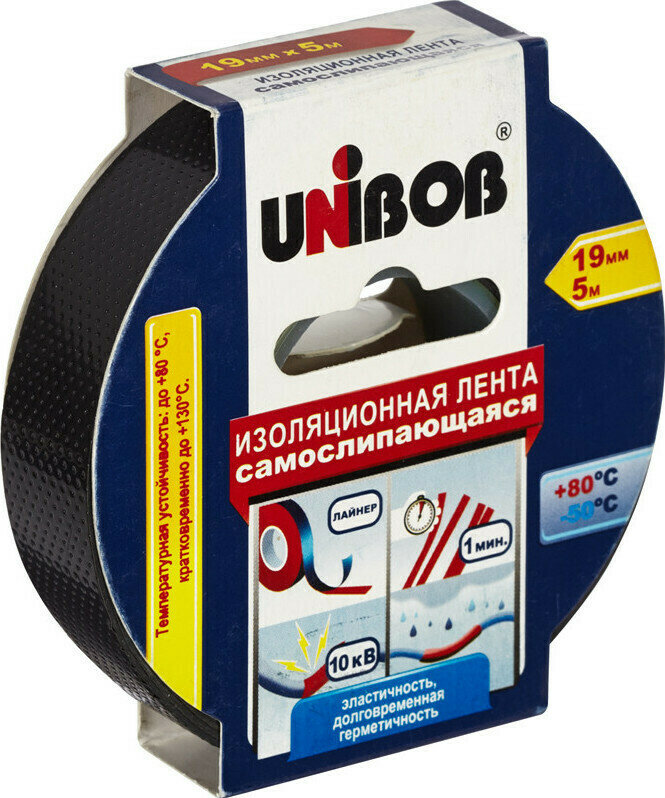 Клейкая лента Клейкая лента электроизоляционная самослипающаяся Unibob 19x5м черный