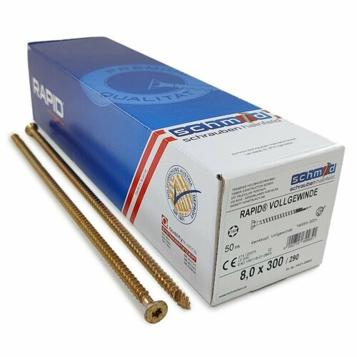 Шурупы Schmid Rapid FT SK Half-tip 8.0x300/290 TX40 (Жёлтый цинк, полная резьба, потай, 50шт)